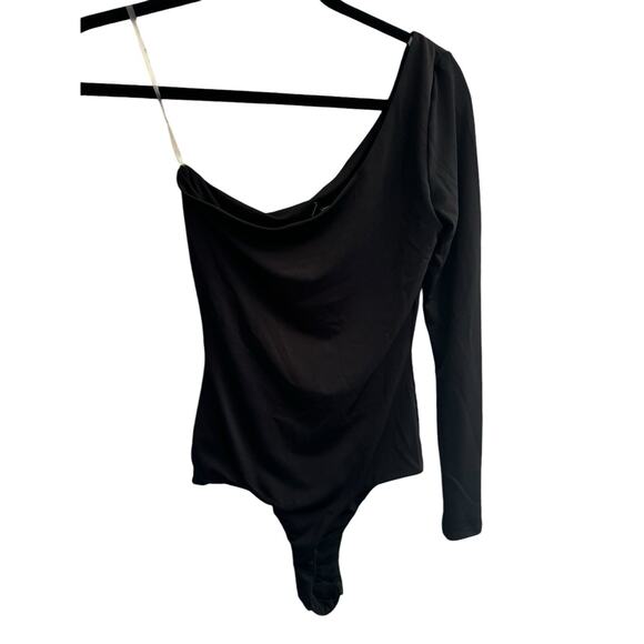 Windsor Small Solid Black One-Shoulder Long Sleeve Bodysuit #3269 - Picture 4 of 10